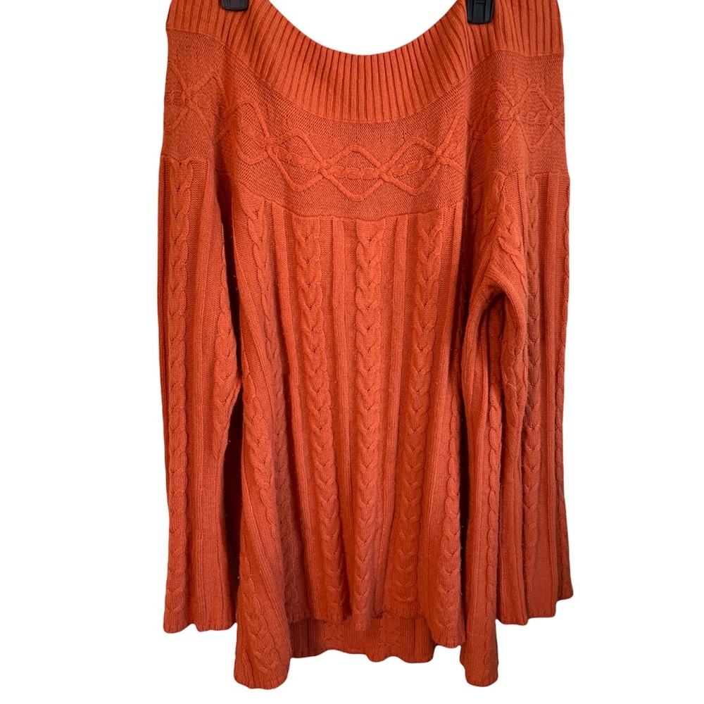 Jessica London Off the Shoulder Cable Knit Sweater Tunic with Bell Sleeves